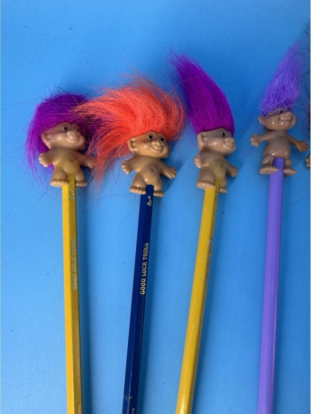 13 Vintage Troll Doll Pencils 3 Russ 1 ACE Good Luck Troll Pencil Toppers 1990s
